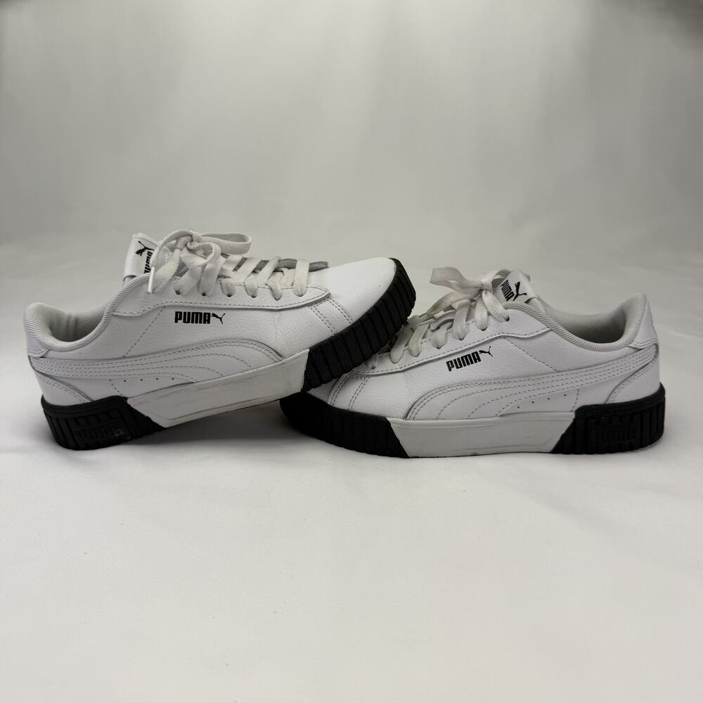 Puma Carina Low Top White/Black Leather Women's Sneaker Size 7.5